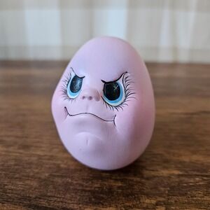 Vintage Grumpy Angry Pink Egg Figurine Hand Painted Easter Quirky Decor